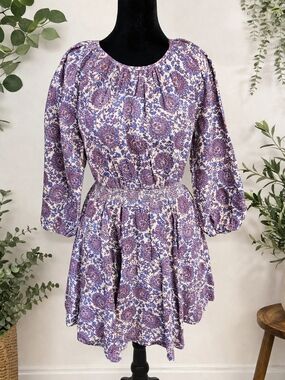 J.Crew Paisley Linen Dress XS Boho Cottagecore Elastic Waist Mini NWT